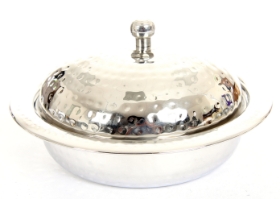 Stainless Steel Curry Dish With Lid - Hammered - 7.5 inches