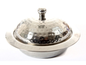 Stainless Steel Curry Dish With Lid - Hammered - 6 inches